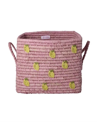 Rice - Firkantet Raffia Kurv - Rosa Lemon 